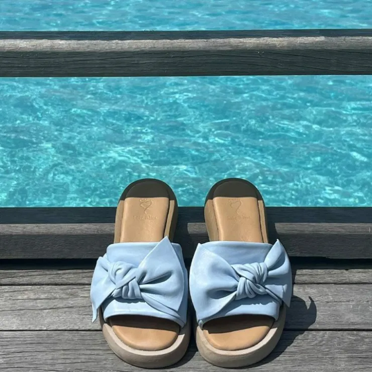 Sole Bliss Bailey: Pale Blue Leather^ Flats | Sandals