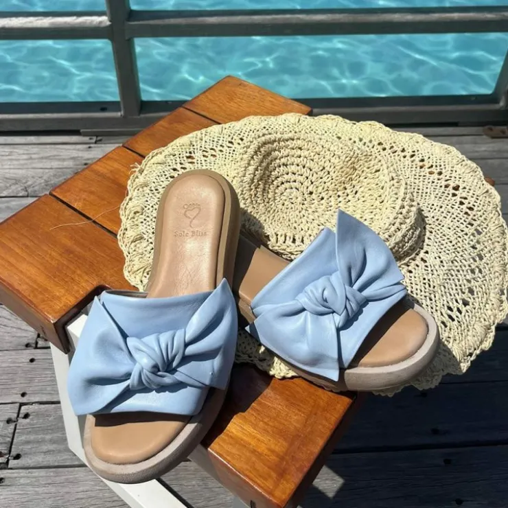 Sole Bliss Bailey: Pale Blue Leather^ Flats | Sandals