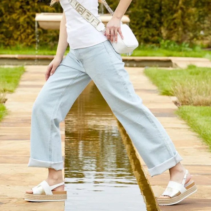 Sole Bliss Bertie: White & Metallic Leather^ Sandals | Wedges