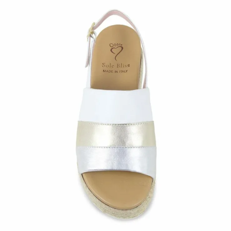 Sole Bliss Bertie: White & Metallic Leather^ Sandals | Wedges