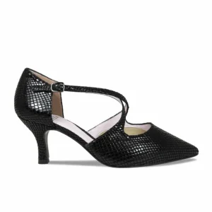 Sole Bliss Cecilia: Black Snake Print Leather^ Heels