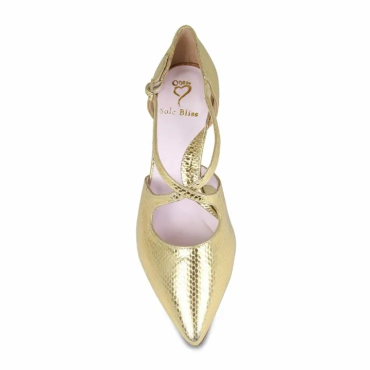 Sole Bliss Cecilia: Gold Snake Print Leather^ Heels