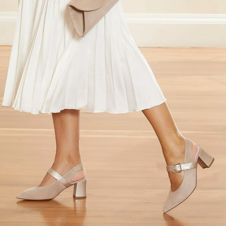 Sole Bliss Corinne: Pale Taupe Suede & Patent^ Heels