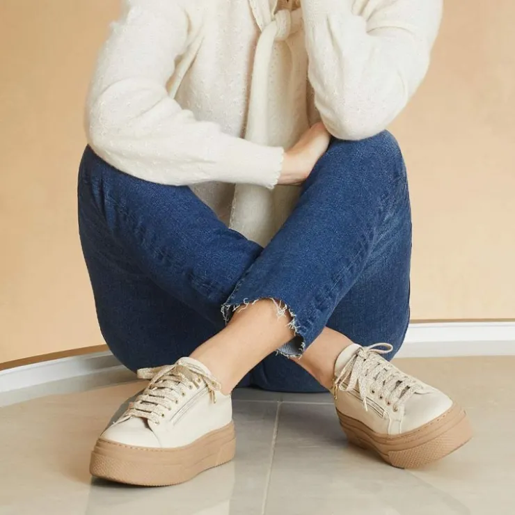 Sole Bliss Diva: Cream Leather^ Flats | Sneakers