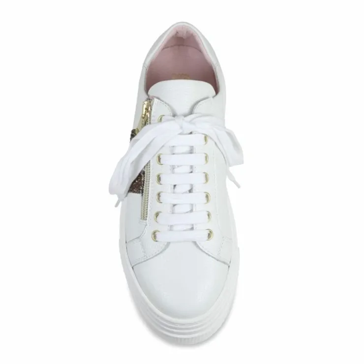 Sole Bliss Diva: White Leather & Bronze Glitter^ Flats | Sneakers
