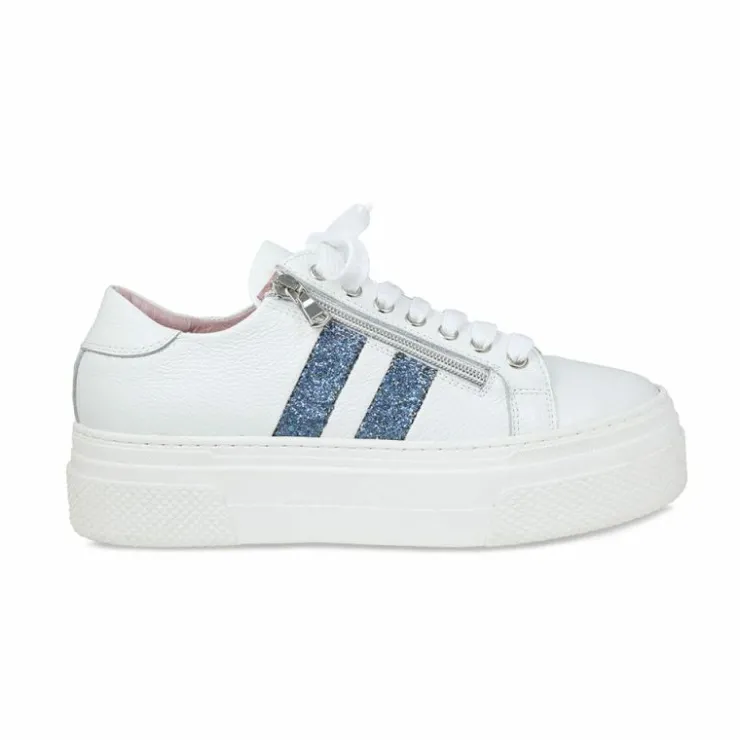 Sole Bliss Diva: White Leather & Denim Glitter^ Flats | Sneakers