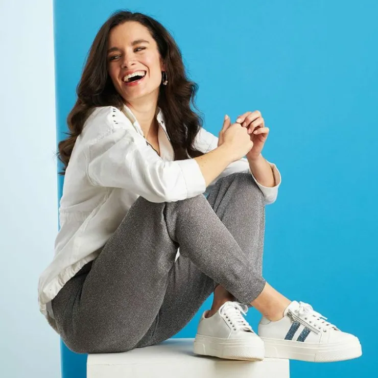 Sole Bliss Diva: White Leather & Denim Glitter^ Flats | Sneakers
