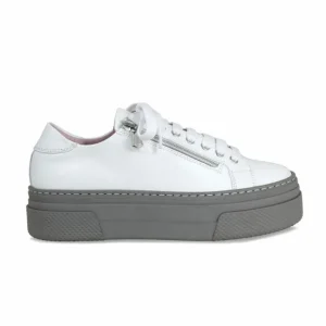 Sole Bliss Diva: White Leather & Gray^ Flats | Sneakers