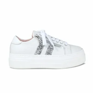 Sole Bliss Diva: White Leather & Silver Glitter^ Flats | Sneakers
