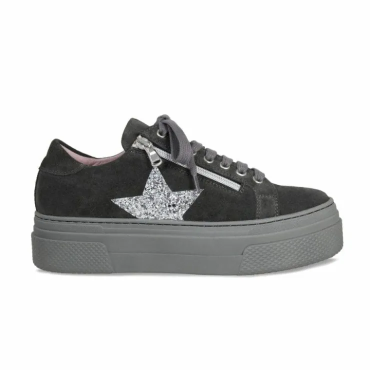 Sole Bliss Diva-Star: Gray Suede & Silver^ Flats | Sneakers