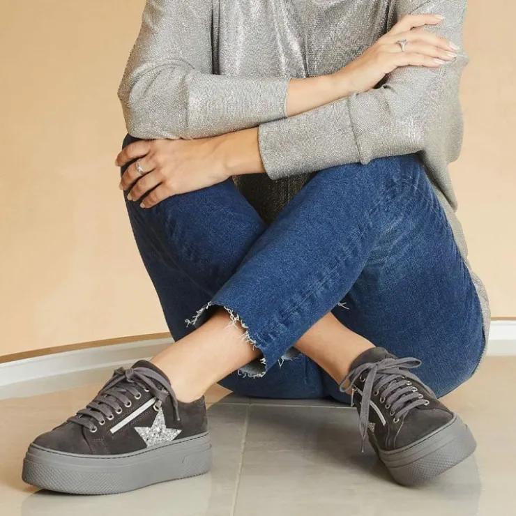 Sole Bliss Diva-Star: Gray Suede & Silver^ Flats | Sneakers