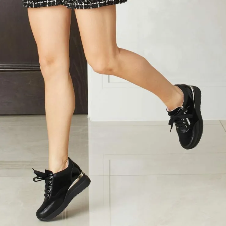 Sole Bliss Electra: Black Leather^ Sneakers | Wedges