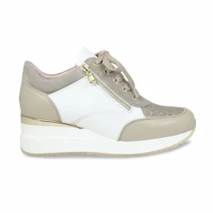 Sole Bliss Electra: Taupe & White Leather^ Sneakers | Wedges