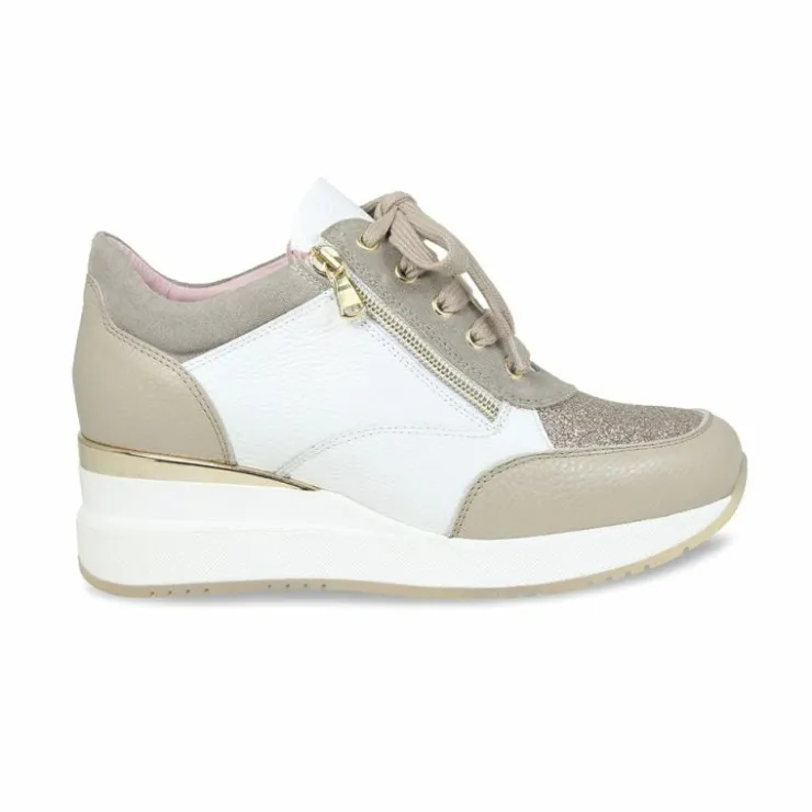 Sole Bliss Electra: Taupe & White Leather^ Sneakers | Wedges