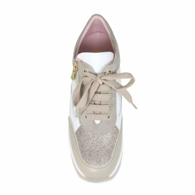 Sole Bliss Electra: Taupe & White Leather^ Sneakers | Wedges