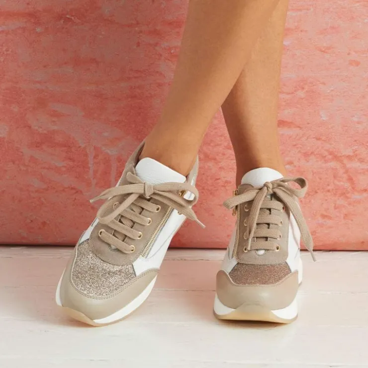Sole Bliss Electra: Taupe & White Leather^ Sneakers | Wedges