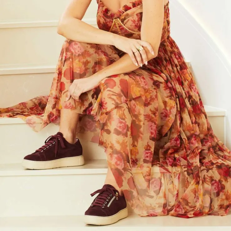 Sole Bliss Feather: Burgundy Suede^ Flats | Sneakers