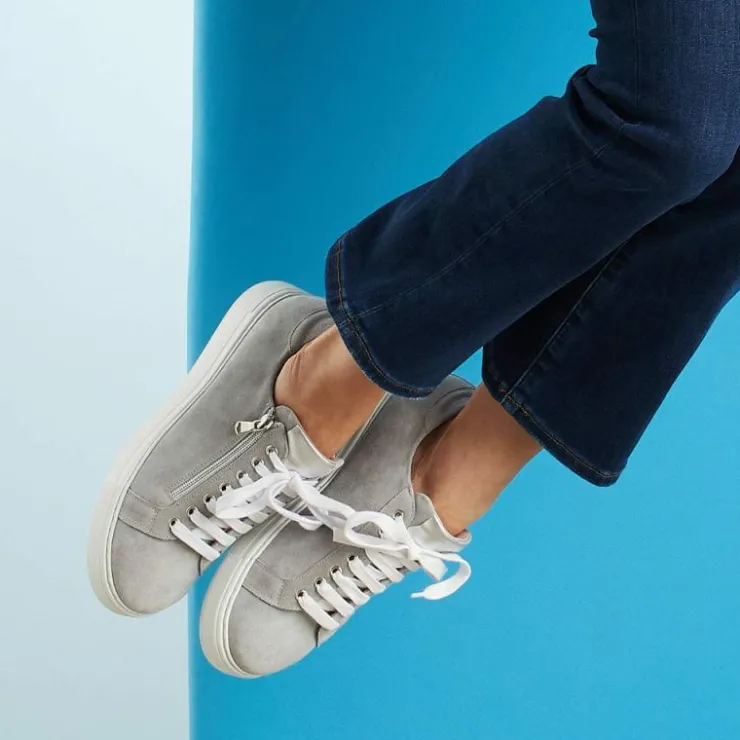 Sole Bliss Feather: Pale Gray Suede^ Flats | Sneakers
