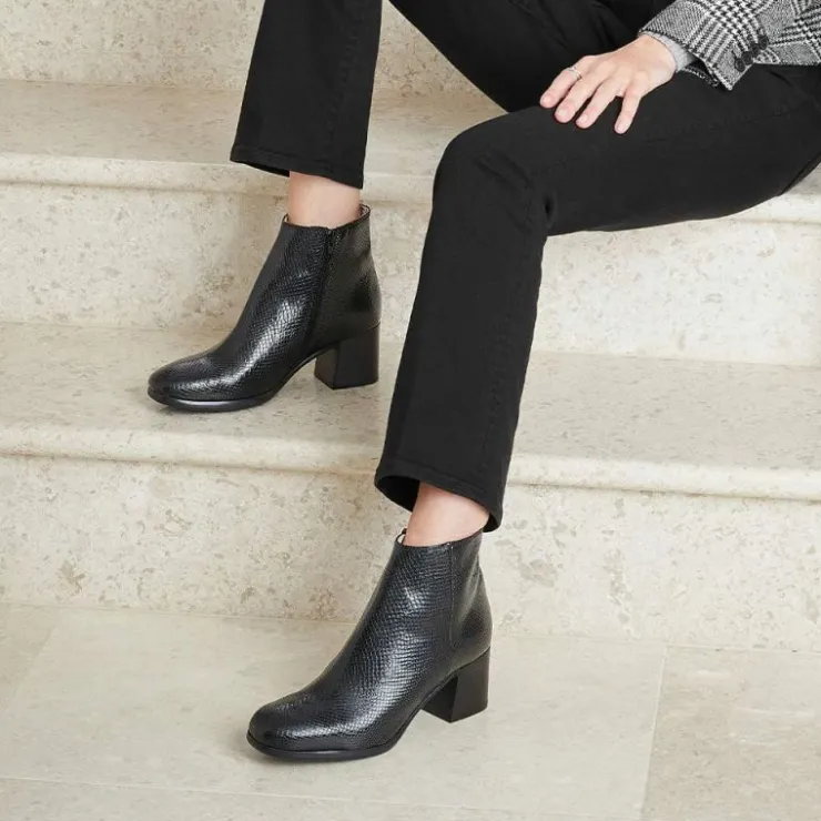 Sole Bliss Frankie: Black Snake Print Leather^ Boots