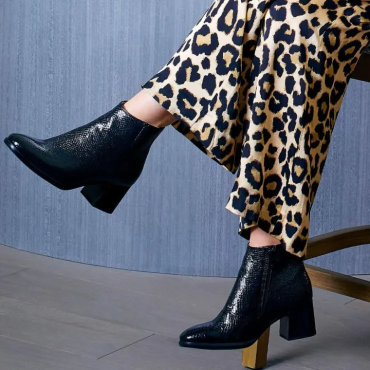 Sole Bliss Frankie: Black Snake Print Leather^ Boots