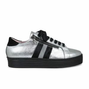 Sole Bliss Harley Stripe: Silver Leather & Black Pony^ Flats | Sneakers