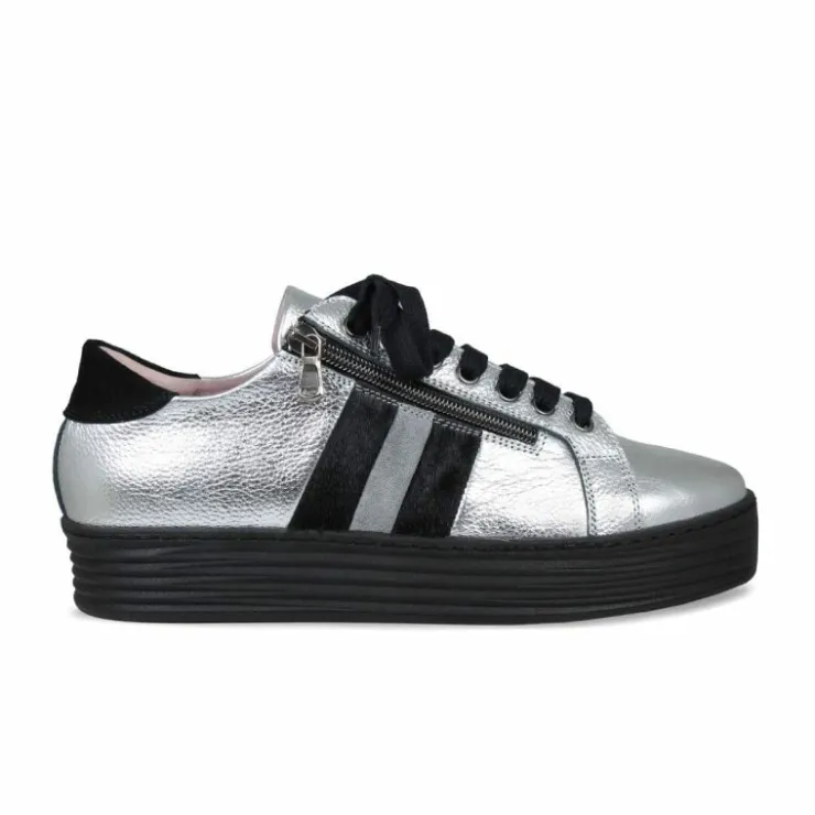 Sole Bliss Harley Stripe: Silver Leather & Black Pony^ Flats | Sneakers