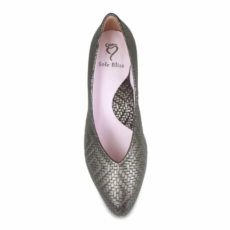 Sole Bliss Ingrid: Bronze Weave Leather^ Heels