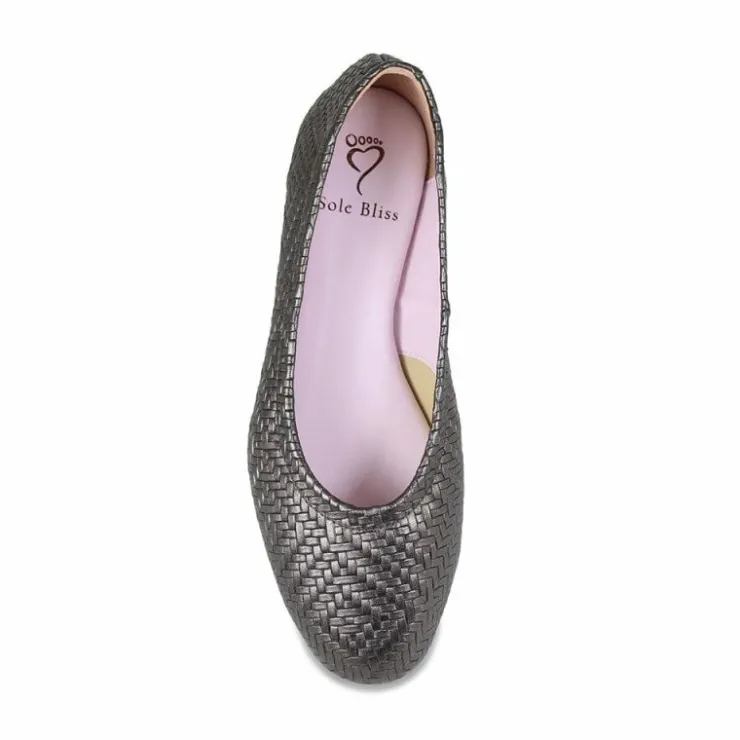 Sole Bliss Luna: Bronze Metallic Weave Leather^ Flats