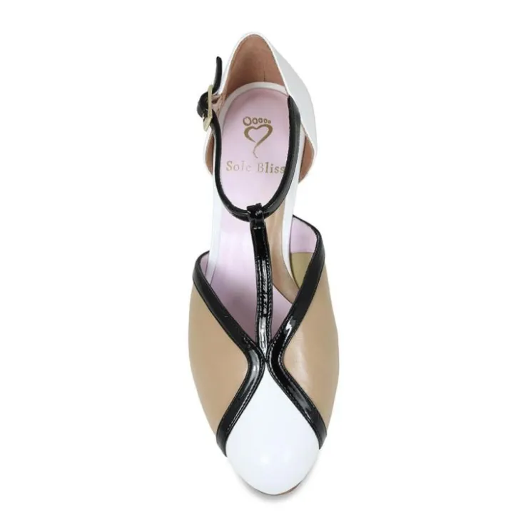 Sole Bliss Margot: Sand & White Leather^ Heels