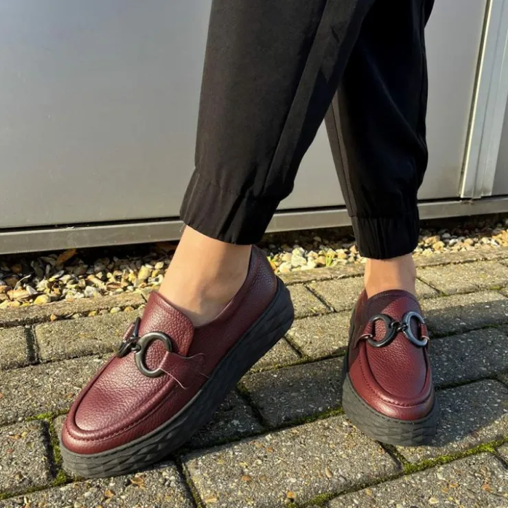 Sole Bliss Panther: Burgundy Leather^ Flats | Loafers