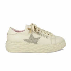 Sole Bliss Petra Star: Cream Leather & Glitter^ Flats | Sneakers