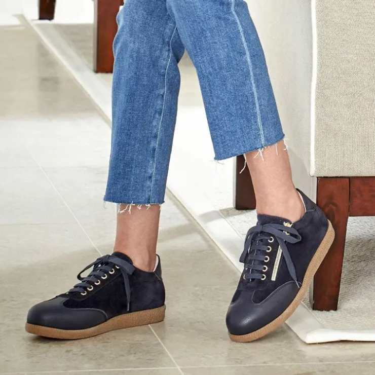 Sole Bliss Pixie: Navy Leather & Suede^ Flats | Sneakers