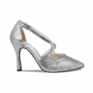 Sole Bliss Poet: Silver Snake Print Leather^ Heels