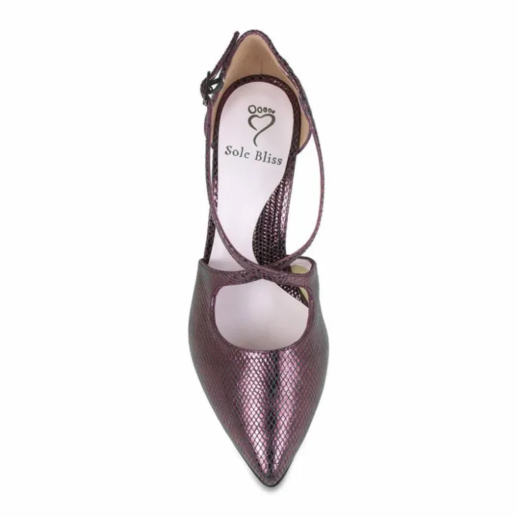 Sole Bliss Poet: Wine Snake Print Leather^ Heels
