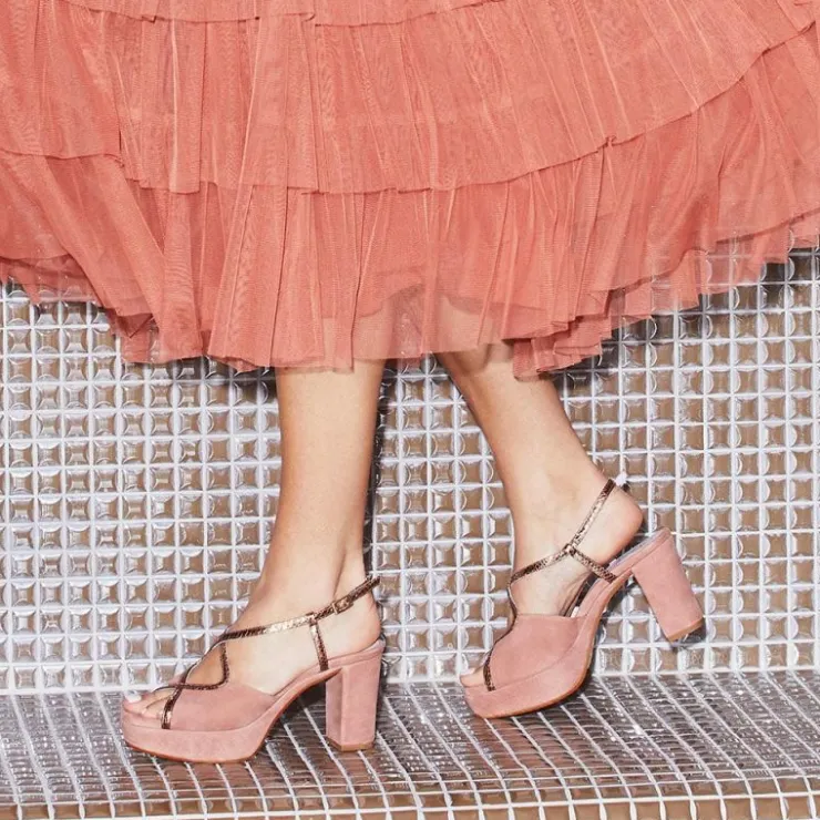 Sole Bliss Rachel: Rose Suede & Snake Print Leather^ Heels | Sandals