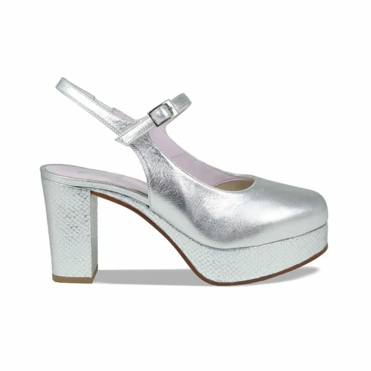 Sole Bliss Randi: Silver Leather & Snake Print Leather^ Heels