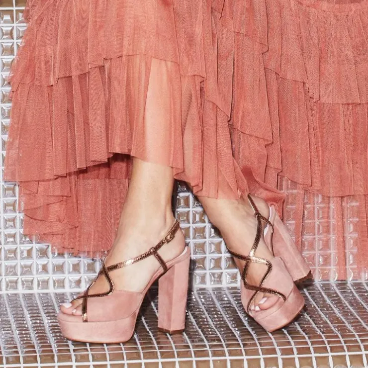 Sole Bliss Reese: Rose Suede & Snake Print Leather^ Heels | Sandals
