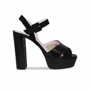 Sole Bliss Remy: Black Suede & Snake Print Leather^ Heels | Sandals