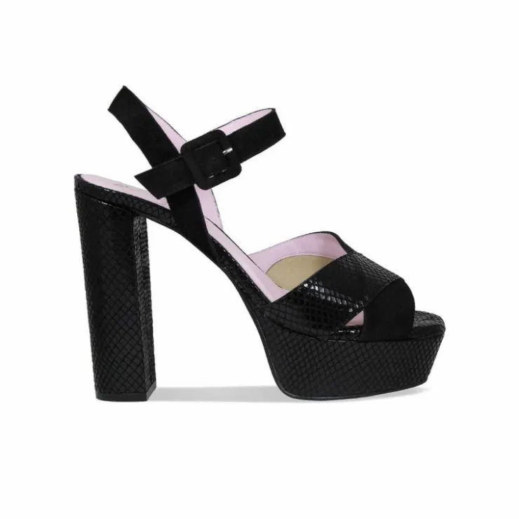 Sole Bliss Remy: Black Suede & Snake Print Leather^ Heels | Sandals
