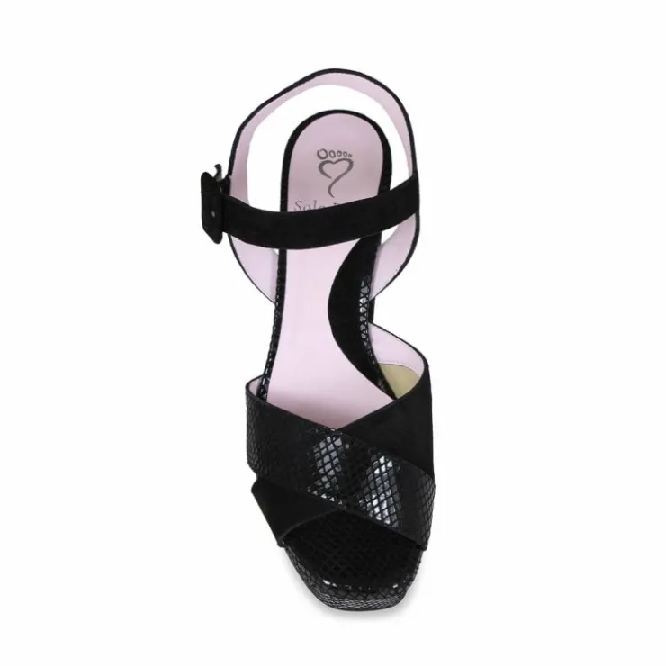 Sole Bliss Remy: Black Suede & Snake Print Leather^ Heels | Sandals
