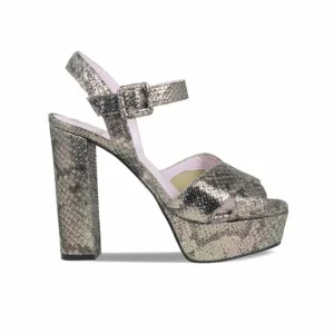 Sole Bliss Remy: Metallic Snake Print Leather^ Heels | Sandals
