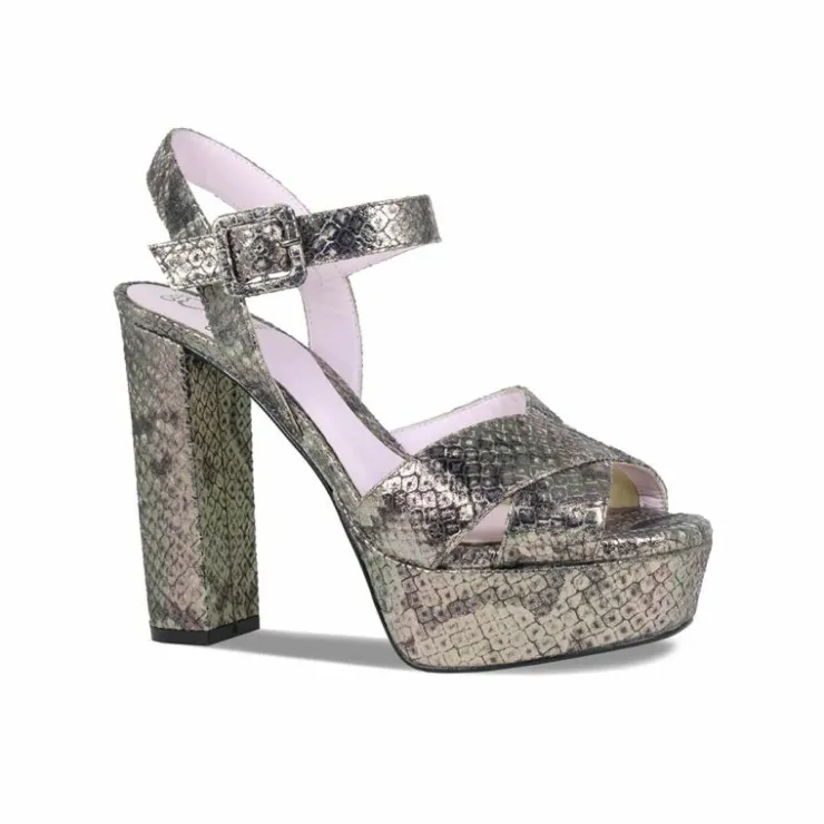Sole Bliss Remy: Metallic Snake Print Leather^ Heels | Sandals
