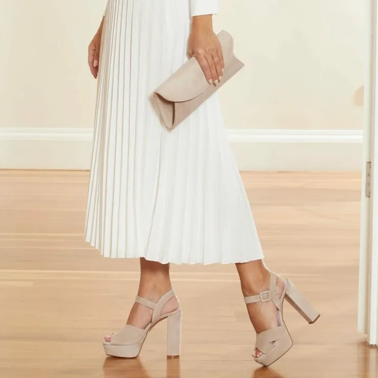 Sole Bliss Remy: Pale Taupe Suede^ Heels | Sandals