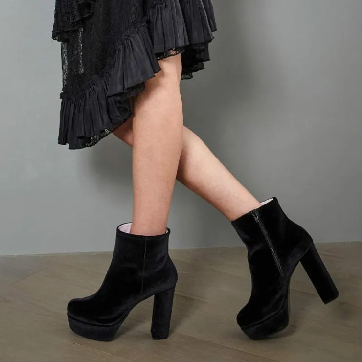 Sole Bliss Ronda: Black Luxe Velvet^ Heels | Boots