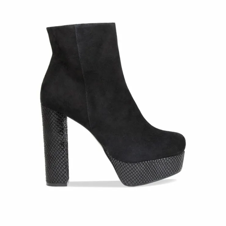 Sole Bliss Ronda: Black Suede & Snake Print Leather^ Heels | Boots