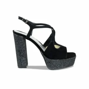 Sole Bliss Royalty: Black Suede & Glitter^ Heels | Sandals