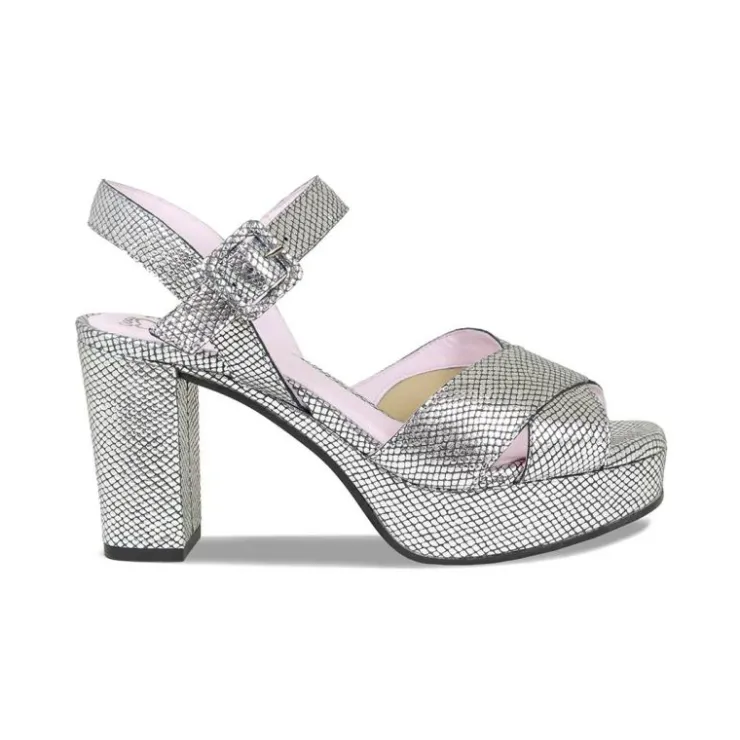 Sole Bliss Ruby: Silver Snake Print Leather^ Heels | Sandals