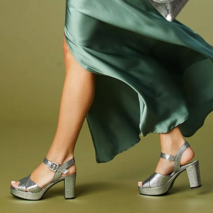 Sole Bliss Ruby: Silver Snake Print Leather^ Heels | Sandals