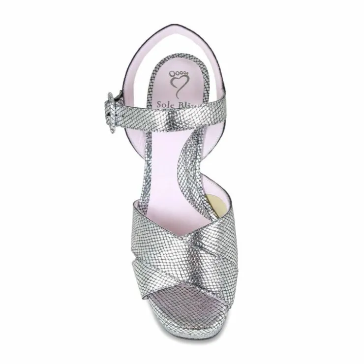 Sole Bliss Ruby: Silver Snake Print Leather^ Heels | Sandals