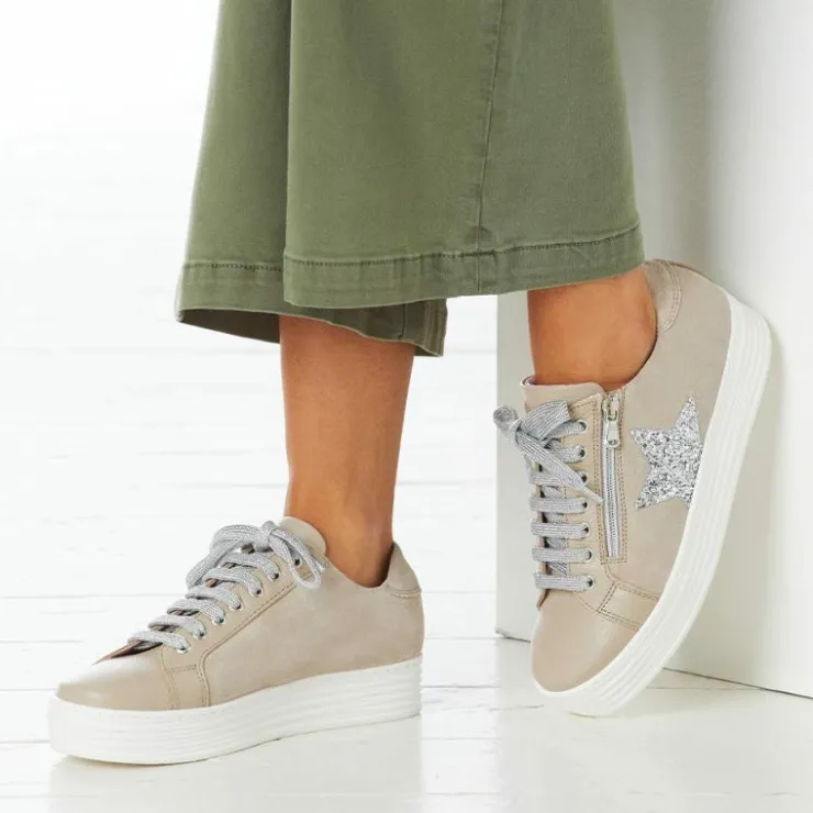 Sole Bliss Star: Pale Taupe Leather & Suede^ Flats | Sneakers